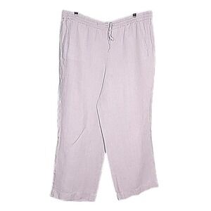 Talbots Linen Pants 16P Beige Khaki Neutral Elastic Waist Pullon Drawstring Boho